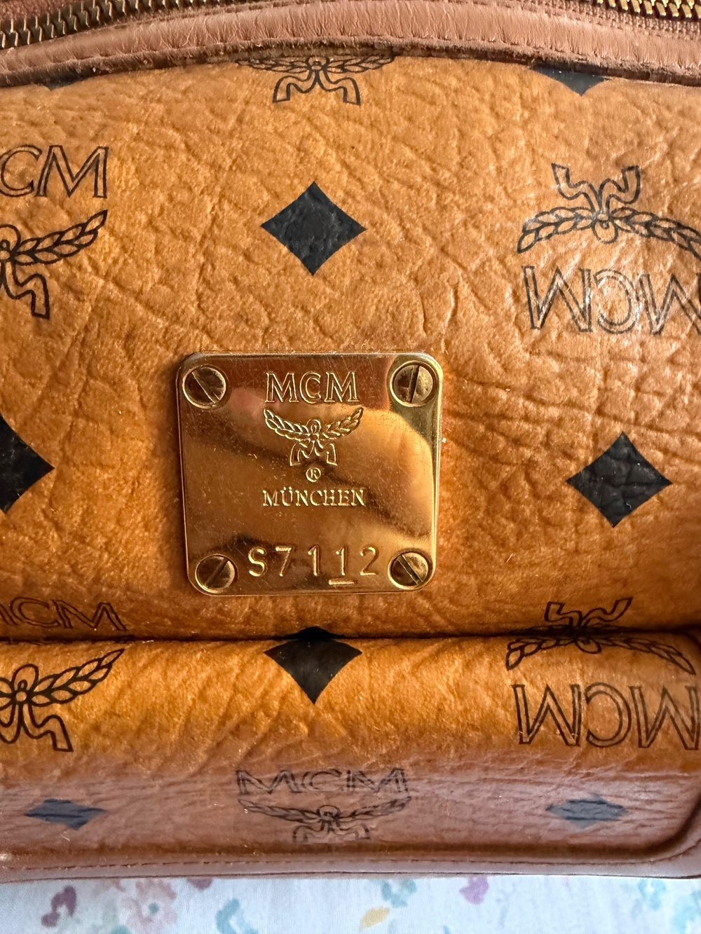 MCM Cognac Visetos Mini Satchel in Tan Leather Trim - Picture 5 of 10